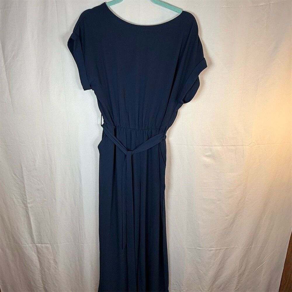 Unbranded Jumpsuit Womens Size Medium Navy Blue Maxi Short Sleeve Tie Waist